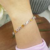 3.88 Carat (ctw) Sterling Silver Real Oval Cut Genuine Citrine & Round White Diamond Ladies Link Bracelet