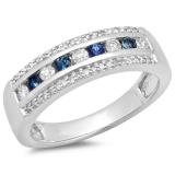 0.50 Carat (ctw) 14K White Gold Round Blue Sapphire & White Diamond Ladies Anniversary Wedding Band 1/2 CT