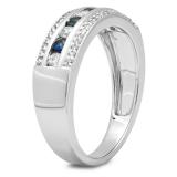 0.50 Carat (ctw) 14K White Gold Round Blue Sapphire & White Diamond Ladies Anniversary Wedding Band 1/2 CT