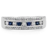 0.50 Carat (ctw) 14K White Gold Round Blue Sapphire & White Diamond Ladies Anniversary Wedding Band 1/2 CT