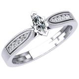 0.30 Carat (ctw) 14K White Gold Marquise & Round Cut Diamond Ladies Bridal Vintage Style Engagement Ring 1/3 CT