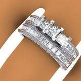 2.30 Carat (ctw) 14K White Gold Princess & Round Cut Diamond Ladies Bridal 3 Stone Engagement Ring With Matching Band Set 2 1/3 CT