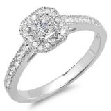0.50 Carat (ctw) 10K White Gold Princess & Round Diamond Ladies Halo Style Bridal Engagement Ring 1/2 CT