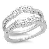 0.80 Carat (ctw) 14K White Gold Round Cut Diamond Ladies Anniversary Wedding Band 3 Stone Enhancer Guard Double Ring 3/4 CT