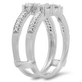 0.80 Carat (ctw) 14K White Gold Round Cut Diamond Ladies Anniversary Wedding Band 3 Stone Enhancer Guard Double Ring 3/4 CT