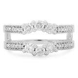 0.80 Carat (ctw) 14K White Gold Round Cut Diamond Ladies Anniversary Wedding Band 3 Stone Enhancer Guard Double Ring 3/4 CT