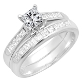 1.00 Carat (ctw) 14K White Gold Princess Diamond Ladies Bridal Engagement Ring Set Matching Band