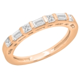 0.60 Carat (ctw) 14K Rose Gold Princess & Baguette Cut Diamond Ladies Anniversary Wedding Band Stackable Ring