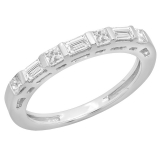 0.60 Carat (ctw) 14K White Gold Princess & Baguette Cut Diamond Ladies Anniversary Wedding Band Stackable Ring