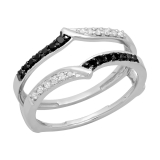 0.33 Carat (ctw) 10K White Gold Round Black & White Diamond Ladies Anniversary Wedding Enhancer Guard Double Ring 1/3 CT