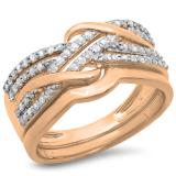 0.35 Carat (ctw) 10K Rose Gold Round White Diamond Ladies Swirl Crossover Bridal Wedding Band With Plain Contour Wedding Band Set 1/3 CT