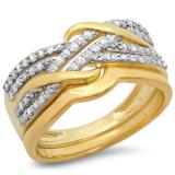 0.35 Carat (ctw) 14K Yellow Gold Round White Diamond Ladies Swirl Crossover Bridal Wedding Band With Plain Contour Wedding Band Set 1/3 CT