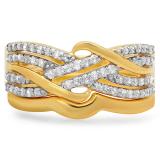 0.35 Carat (ctw) 14K Yellow Gold Round White Diamond Ladies Swirl Crossover Bridal Wedding Band With Plain Contour Wedding Band Set 1/3 CT