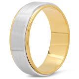 10K Two Tone Gold Men's Ladies Unisex Ring 7 MM Flat Fancy Shiny Polished Wedding Band