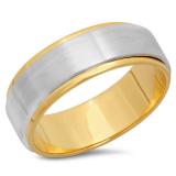 14K Two Tone Gold Men's Ladies Unisex Ring 7 MM Flat Fancy Shiny Polished Wedding Band