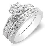 1.00 Carat (ctw) 14k White Gold Round Diamond Ladies Bridal Engagement Ring Set With Matching Band 1 CT