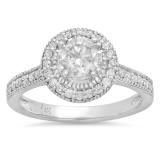 1.15 Carat (ctw) 14K White Gold Round White Diamond Ladies Bridal Halo Style Engagement Ring