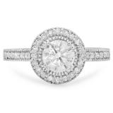 1.15 Carat (ctw) 14K White Gold Round White Diamond Ladies Bridal Halo Style Engagement Ring