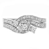 0.65 Carat (ctw) 14K White Gold Round Diamond Ladies Twisted Swirl Bridal Halo Engagement Ring With Matching Band Set