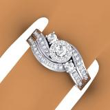 0.65 Carat (ctw) 14K White Gold Round Diamond Ladies Twisted Swirl Bridal Halo Engagement Ring With Matching Band Set