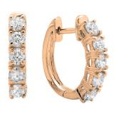 1.00 Carat (ctw) 10K Rose Gold Round White Diamond Ladies Huggies Hoop Earrings 1 CT