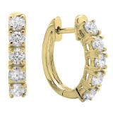 1.00 Carat (ctw) 10K Yellow Gold Round White Diamond Ladies Huggies Hoop Earrings 1 CT