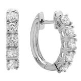 1.00 Carat (ctw) 18K White Gold Round White Diamond Ladies Huggies Hoop Earrings 1 CT