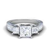 2.00 Carat (ctw) 14k White Gold Princess & Round Diamond Ladies Bridal 3 Stone Engagement Ring 2 CT