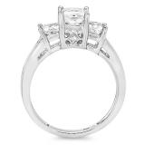2.00 Carat (ctw) 14k White Gold Princess & Round Diamond Ladies Bridal 3 Stone Engagement Ring 2 CT