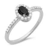 0.50 Carat (ctw) 10K White Gold Oval Cut Black & Round White Diamond Ladies Halo Bridal Engagement Ring 1/2 CT