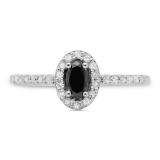 0.50 Carat (ctw) 10K White Gold Oval Cut Black & Round White Diamond Ladies Halo Bridal Engagement Ring 1/2 CT
