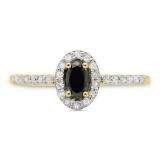 0.50 Carat (ctw) 10K Yellow Gold Oval Cut Black & Round White Diamond Ladies Halo Bridal Engagement Ring 1/2 CT