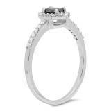 0.50 Carat (ctw) 14K White Gold Oval Cut Black & Round White Diamond Ladies Halo Bridal Engagement Ring 1/2 CT