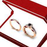 1.15 Carat (ctw) 18K Rose Gold Round White & Black Diamond Ladies Halo Style Bridal Engagement Ring With Matching Band Set