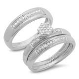 0.30 Carat (ctw) Sterling Silver Round Cut Diamond Men & Women's Engagement Ring Trio Bridal Set 1/3 CT