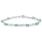 5.16 Carat (ctw) Sterling Silver Real Oval Cut Genuine Blue Topaz & Round White Diamond Ladies Link Bracelet