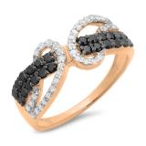 0.90 Carat (ctw) 10K Rose Gold Round Black & White Diamond Ladies Bypass Cocktail Right Hand Ring