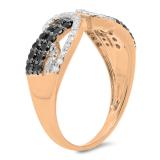 0.90 Carat (ctw) 10K Rose Gold Round Black & White Diamond Ladies Bypass Cocktail Right Hand Ring