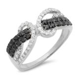 0.90 Carat (ctw) 10K White Gold Round Black & White Diamond Ladies Bypass Cocktail Right Hand Ring
