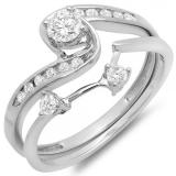 0.50 Carat (ctw) 10K White Gold Round Diamond Ladies Swirl Bridal Engagement Ring Matching Band Set 1/2 CT