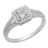 0.50 Carat (ctw) Princess & Round Diamond Split Shank Bridal Engagement Ring 1/2 CT 10K White Gold