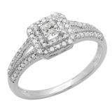 0.50 Carat (ctw) Princess & Round Diamond Split Shank Bridal Engagement Ring 1/2 CT 14K White Gold