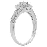 0.70 Carat (ctw) Sterling Silver Princess & Round Cut Cubic Zirconia Ladies Split Shank Bridal Halo Engagement Ring 3/4 CT
