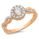 0.55 Carat (ctw) 10K Rose Gold Round Cut Diamond Ladies Swirl Bridal Halo Engagement Ring 1/2 CT