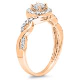 0.55 Carat (ctw) 10K Rose Gold Round Cut Diamond Ladies Swirl Bridal Halo Engagement Ring 1/2 CT