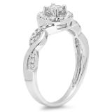 0.55 Carat (ctw) 10K White Gold Round Cut Diamond Ladies Swirl Bridal Halo Engagement Ring 1/2 CT