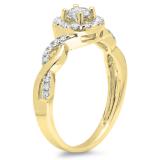 0.55 Carat (ctw) 14K Yellow Gold Round Cut Diamond Ladies Swirl Bridal Halo Engagement Ring 1/2 CT
