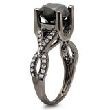 3.75 Carat (ctw) Black Rhodium Plated 10K White Gold Round Black & White Diamond Ladies Vintage Style Swirl Bridal Engagement Ring 3 3/4 CT