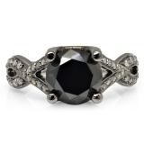 3.75 Carat (ctw) Black Rhodium Plated 14K White Gold Round Black & White Diamond Ladies Vintage Style Swirl Bridal Engagement Ring 3 3/4 CT