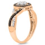 0.55 Carat (ctw) 10K Rose Gold Round White & Black Diamond Ladies Swirl Style Cluster Flower Engagement Ring